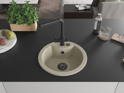 Mexen Diego granitový drez 1-komorový s kuchynskou batériou Duero, béžový - 6512-69-671600-70