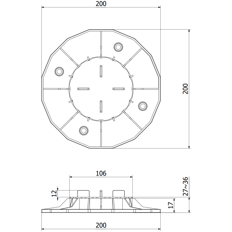 Mexen UniC nastaviteľná terasová podpera pod dosky 27-36 mm - C9902-027-036