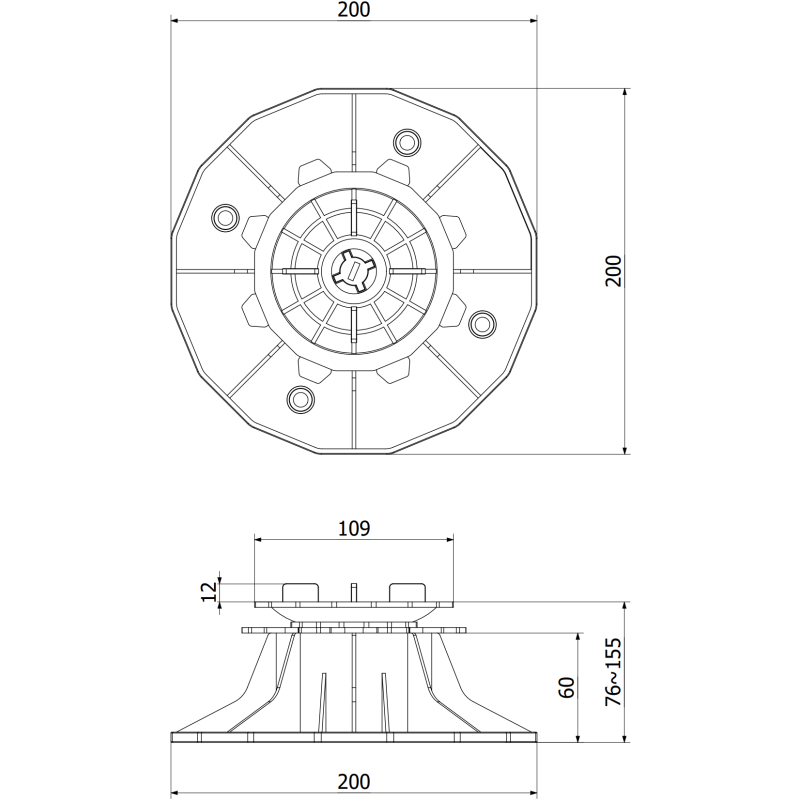 Mexen UniC nastaviteľný samonivelačný terasový držiak pod dosky 76-155 mm - C9903-076-155