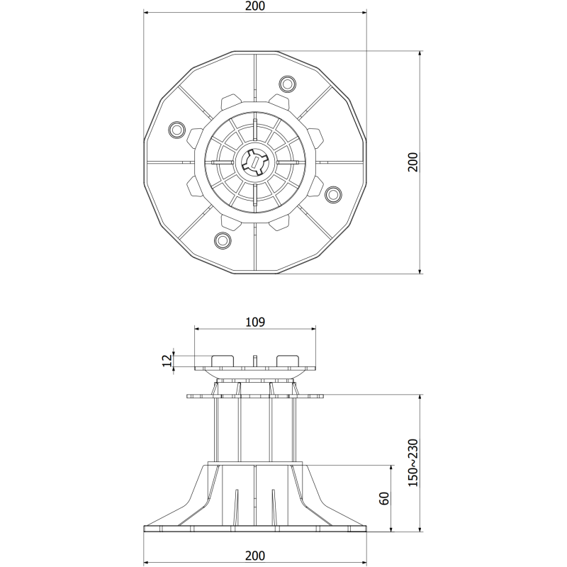 Mexen UniC samovyrovnávací nastaviteľná terasová podpera pod dosky 150-230 mm - C9903-150-230