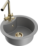 Mexen Diego granitový drez s 1 komorou a kuchynskou batériou Duero, sivý - 6512-71-671600-50