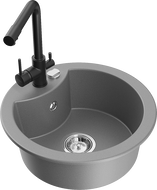 Mexen Diego granitový drez 1-komorový s kuchynskou batériou Duero, sivý - 6512-71-671600-70