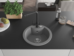 Mexen Diego granitový drez 1-komorový s kuchynskou batériou Duero, sivý - 6512-71-671600-70