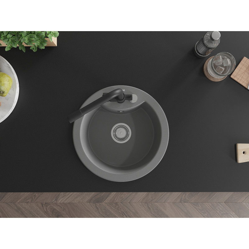 Mexen Diego granitový drez 1-komorový s kuchynskou batériou Duero, sivý - 6512-71-671600-70