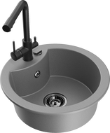 Mexen Diego žulový drez s jednou komorou a kuchynskou batériou Duero, sivý - 6512-71-671600-70-B
