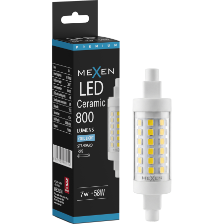 Mexen Vega Stmievateľná LED žiarovka R7S, 7W, Studená - 6500K, 800 lm - L125-R7S-0765-01