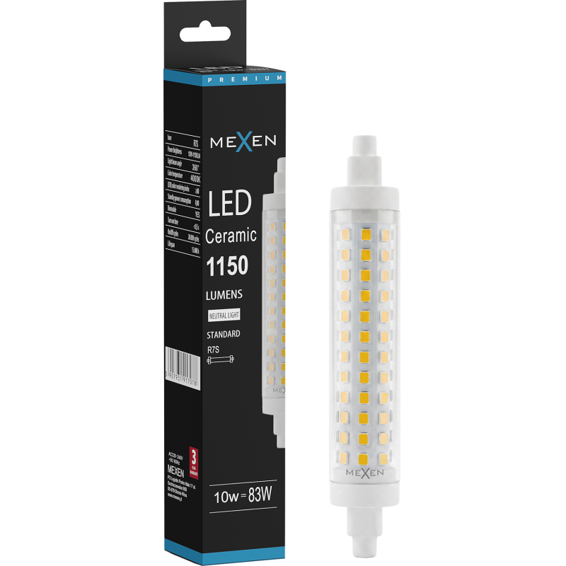 Mexen Vega Stmievateľná LED žiarovka R7S, 10W, Neutrálna - 4000K, 1150 lm - L125-R7S-1040-02