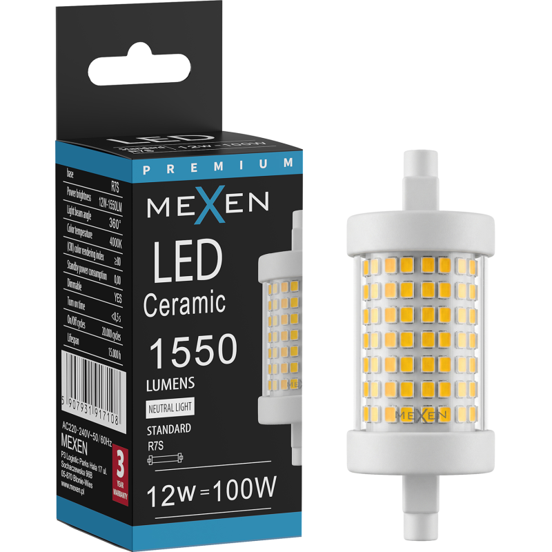 Mexen Vega Stmievateľná LED žiarovka R7S, 12W, Neutrálna - 4000K, 1550 lm - L125-R7S-1240-01