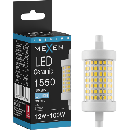 Mexen Vega Stmievateľná LED žiarovka R7S, 12W, Studená - 6500K, 1550 lm - L125-R7S-1265-01