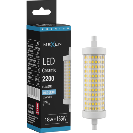 Mexen Vega Stmievateľná LED žiarovka R7S, 18W, Studená - 6500K, 2200 lm - L125-R7S-1865-02