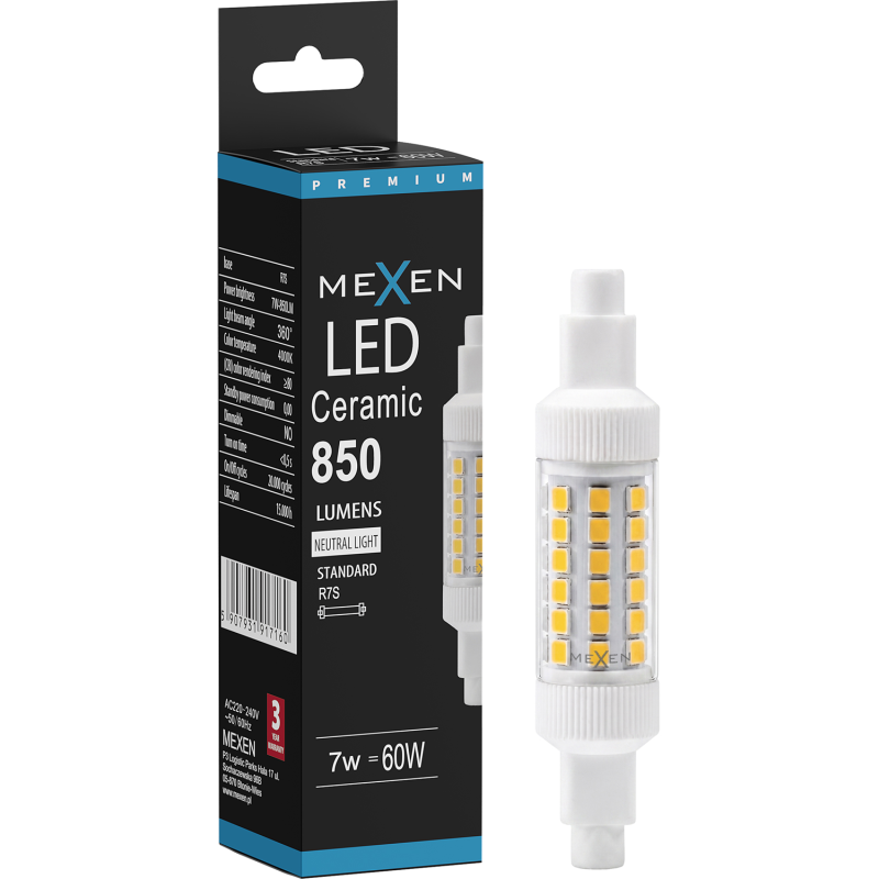 Mexen Vega LED žiarovka R7S, 7W, Neutrálna - 4000K, 850 lm - L126-R7S-0740-01