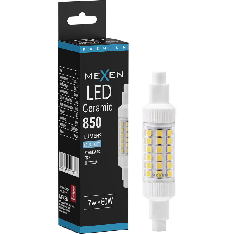 Mexen Vega LED žiarovka R7S, 7W, Studená - 6500K, 850 lm - L126-R7S-0765-01