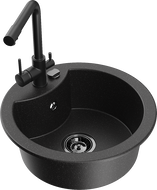 Mexen Diego granitový drez 1-komorový s kuchynskou batériou Duero, čierny/strieborný metalik - 6512-73-671600-70-B