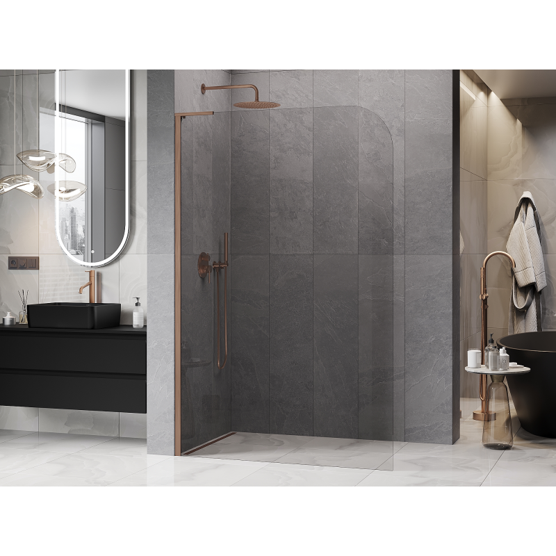 Mexen Kioto-P L sprchová stena Walk-in 70 x 200 cm, transparentná 8 mm, brúsená meď - 800-070-103-65-00-P
