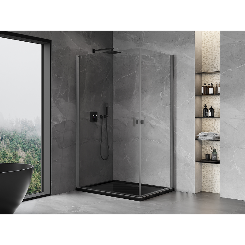 Mexen Mist-B Dvojdielna sprchová kabína s otváracími dverami 75 x 70 cm, transparentná, brúsená gun sivá