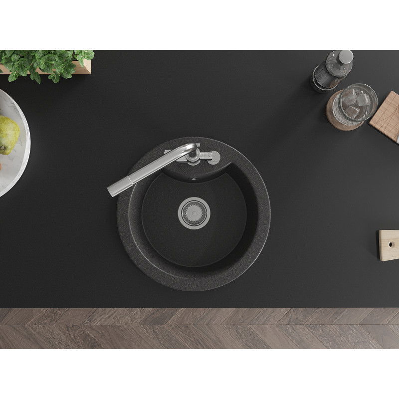 Mexen Diego granitový drezu 1-komorový s kuchynskou batériou Duero, čierny škvrnitý - 6512-76-671600-00