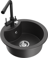 Mexen Diego žulový drez s jednou komorou a kuchynskou batériou Duero, čierny škvrnitý - 6512-76-671600-70