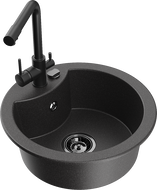 Mexen Diego žulový jednodrez s kuchynskou batériou Duero, čierny s bodkami - 6512-76-671600-70-B