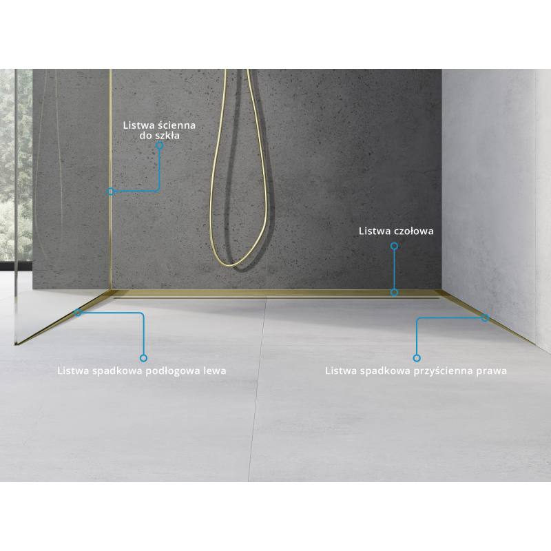 Mexen Line-B sklonená lišta pre sklo 120 cm ľavá, zlatá - 185004120L