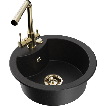 Mexen Diego žulový drez 1-komorový s kuchynskou batériou Duero, čierny - 6512-77-671600-50
