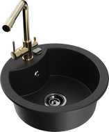 Mexen Diego granitový kuchynský drez 1-komorový s kuchynskou batériou Duero, čierny - 6512-77-671600-50-B