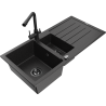 Mexen Andres granitový drez 1,5-komorový s odkvapkávačom a kuchynskou batériou Duero, čierny/strieborný
