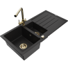 Mexen Andres granitový drez 1,5-komorový s odkvapkávačom a kuchynskou batériou Duero, čierny - 6515-77-671600-50