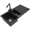 Mexen Andres granitový kuchynský drez 1,5-komorový s odkvapkávačom a kuchynskou batériou Duero, čierny - 6515-77-671600-70