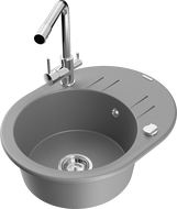 Mexen Kevin granitový drez 1-komorový s odkvapkávačom a kuchynskou batériou Duero, šedý - 6517-71-671600-00