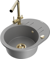 Mexen Kevin granitový drez s 1 komorou a odkvapkávačom a kuchynská batéria Duero, sivá - 6517-71-671600-50