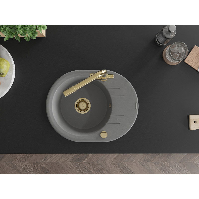 Mexen Kevin granitový drez s 1 komorou a odkvapkávačom a kuchynská batéria Duero, sivá - 6517-71-671600-50