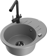 Mexen Kevin granitový kuchynský drez s 1 komorou, odkvapkávačom a kuchynskou batériou Duero, sivý - 6517-71-671600-70-B