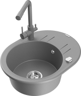 Mexen Kevin žulový kuchynský drez 1-komorový s odkvapkávačom a kuchynskou batériou Duero, sivý - 6517-71-671600-71