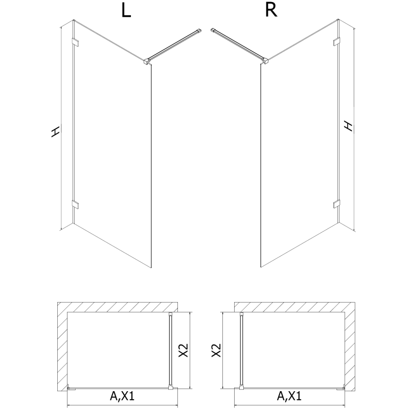 Mexen Lunar sprchová stena Walk-in pravá 60 x 200 cm, transparentná 8 mm, čierna - 830-060-000-70-00-P