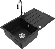 Mexen Bruno žulový drez s jednou komorou s odkvapkávačom a kuchynskou batériou Telma, čierny - 6513-77-670200-00