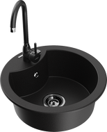Mexen Diego granitový drez 1-komorový s kuchynskou batériou Telma, čierny - 6512-77-670200-70-B