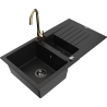 Mexen Matias granitový drez 1,5-komorový s odkvapkávačom a kuchynskou batériou Telma, čierny - 6502-77-670200-50-B