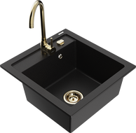 Mexen Vito žulový drez 1-komorový s kuchynskou batériou Telma, čierny - 6503-77-670200-50