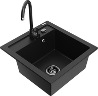 Mexen Vito granitový drez 1-komorový s kuchynskou batériou Telma, čierny - 6503-77-670200-70-B
