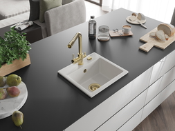 Mexen Milo žulový kuchynský drez s 1 komorou a kuchynskou batériou Duero, biela - 6505-20-671600-50