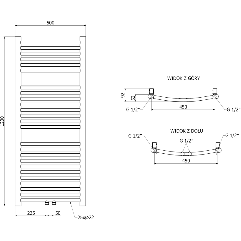 Mexen Ares kúpeľňový radiátor 1200 x 500 mm, 420 W, zlatý - W102-1200-500-00-50
