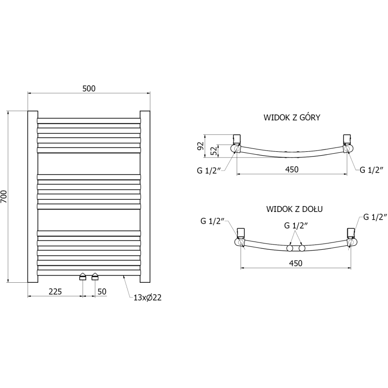 Mexen Ares kúpeľňový radiátor 700 x 500 mm, 226 W, zlatý - W102-0700-500-00-50