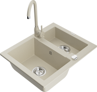 Mexen Carlos žulový drez 1,5-komorový s kuchynskou batériou Telma, béžový - 6518-69-670200-69