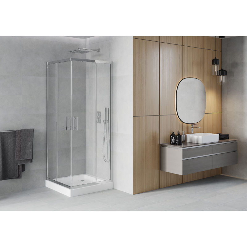 Mexen Rio štvorcový sprchový kút 80 x 80 cm, priehľadný, chróm + sprchová vanička , biela - 860-080-080-01-00-4510