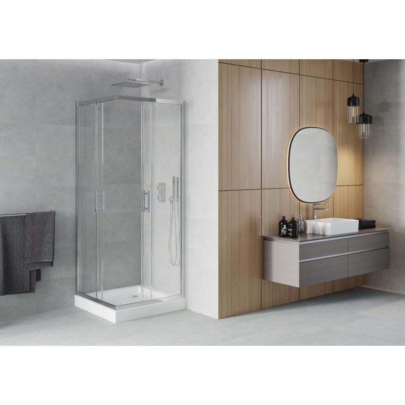 Mexen Rio štvorcový sprchový kút 80 x 80 cm, priehľadný, chróm + sprchová vanička , biela - 860-080-080-01-00-4510