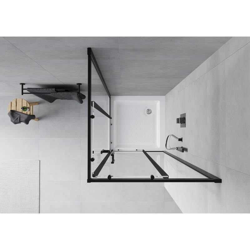 Mexen Rio štvorcový sprchovací kút 90 x 90 cm, transparentný, čierny + sprchová vanička, biela - 860-090-090-70-00-4510
