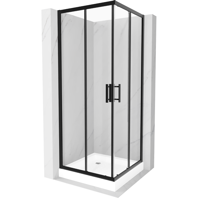 Mexen Rio štvorcový sprchovací kút 90 x 90 cm, transparentný, čierny + sprchová vanička, biela - 860-090-090-70-00-4510