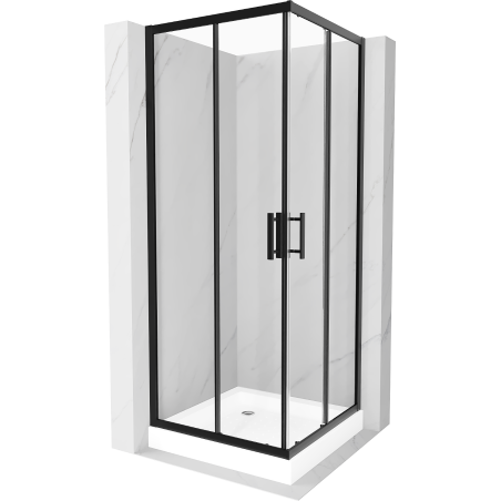 Mexen Rio štvorcový sprchovací kút 90 x 90 cm, transparentný, čierny + sprchová vanička, biela - 860-090-090-70-00-4510