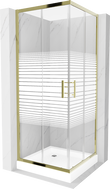 Mexen Rio štvorcový sprchový kút 90 x 90 cm, biele pruhy, zlatý + sprchová vanička, biela - 860-090-090-50-20-4510