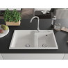 Mexen Tomas granitový drez s dvoma komorami 800 x 500 mm, biely, sifón chróm - 6516802000-20